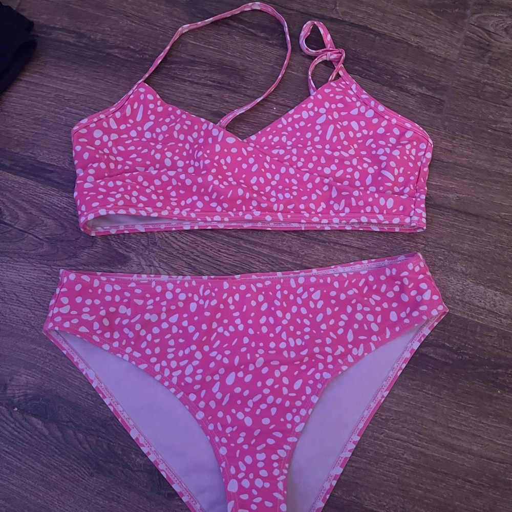 Pink and white dalmation bikini